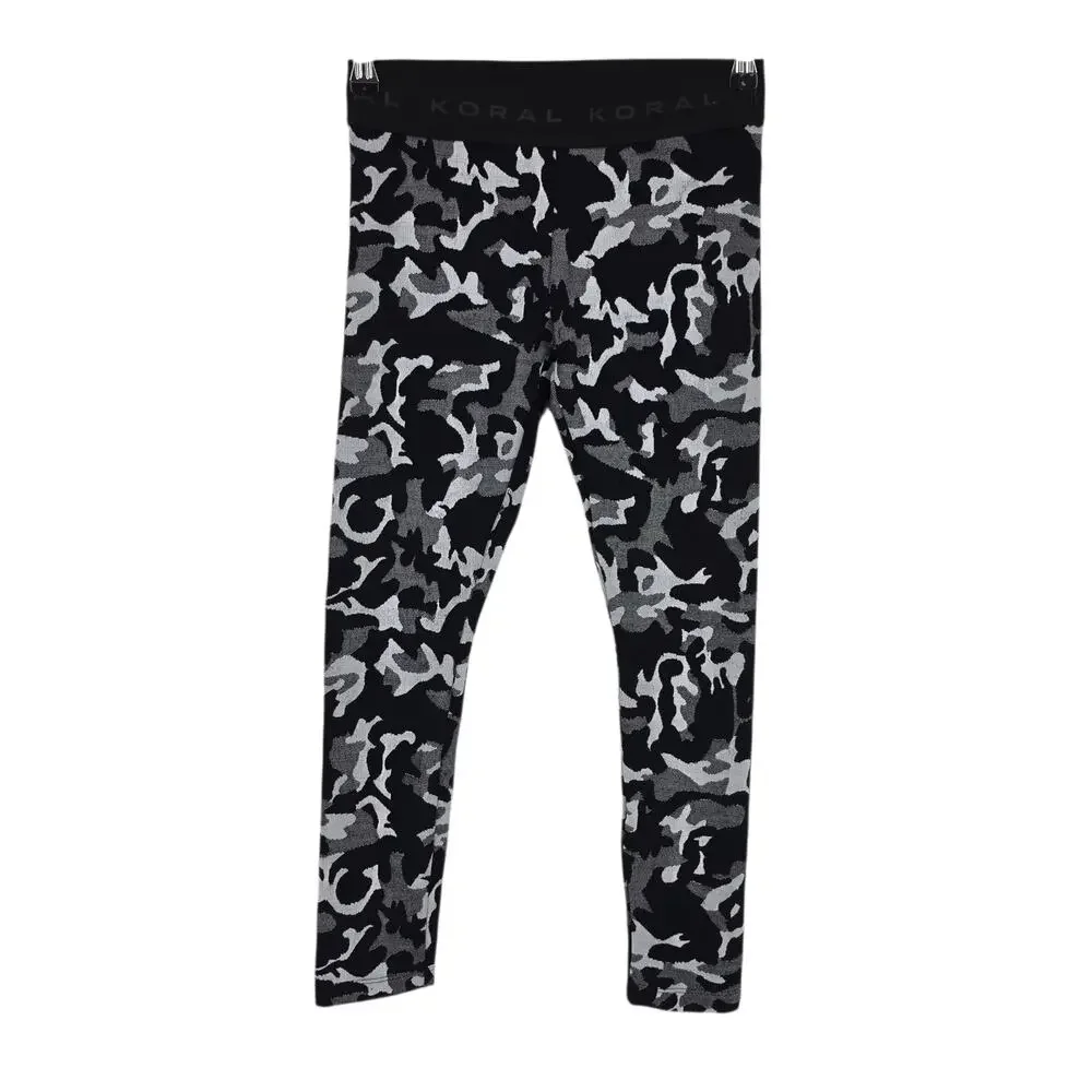 Koral By Ilana Kugel Black & Camo Mid Rise Knockout Crop Workout Leggings Size M